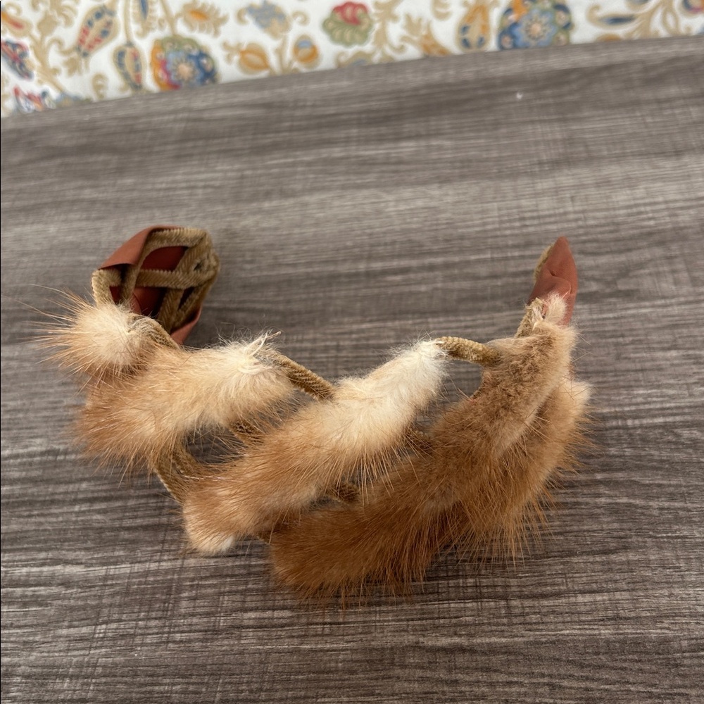 Vintage Mink Headband‎ with Mauve/Brown Satin Lattice/Cage Design Church Plays - Picture 4 of 16